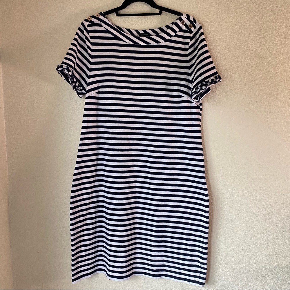Talbots Striped Midi Dress, Size Large, Black & White